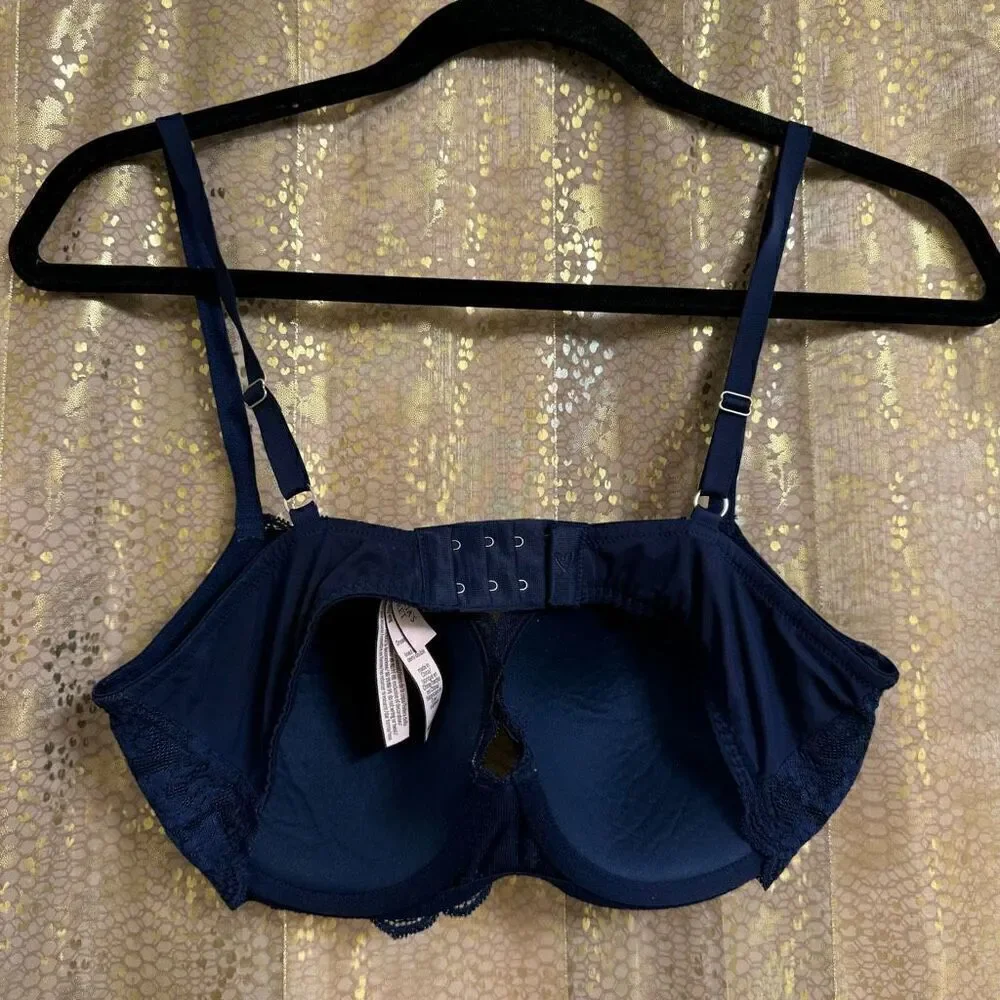Victorias Secret Navy Blue Shimmer Sparkle Dream Angels Lined Demi Bra 34DD